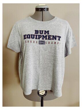 VTG 90s BUM Equipment Sz L Sporty Logo Cropped Tee Shirt